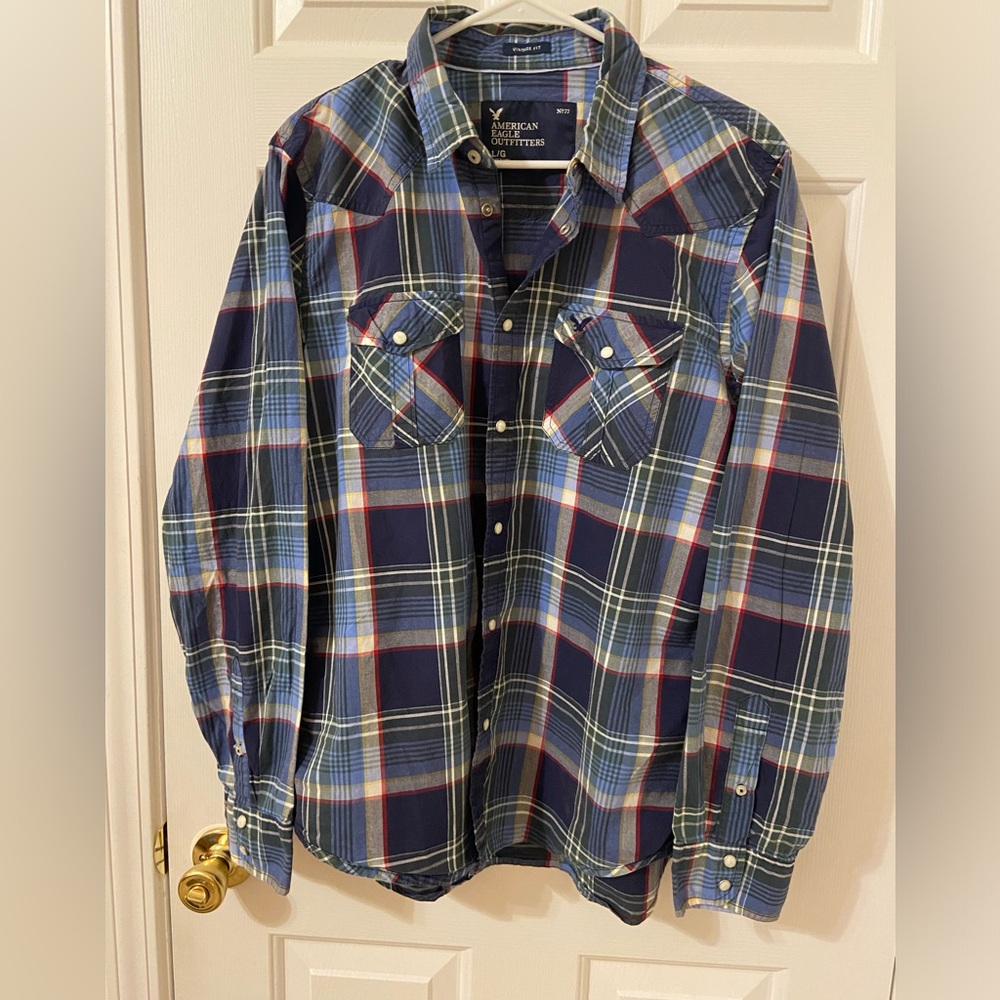 American Eagle Long Sleeve Plaid Button Down Men’s Large